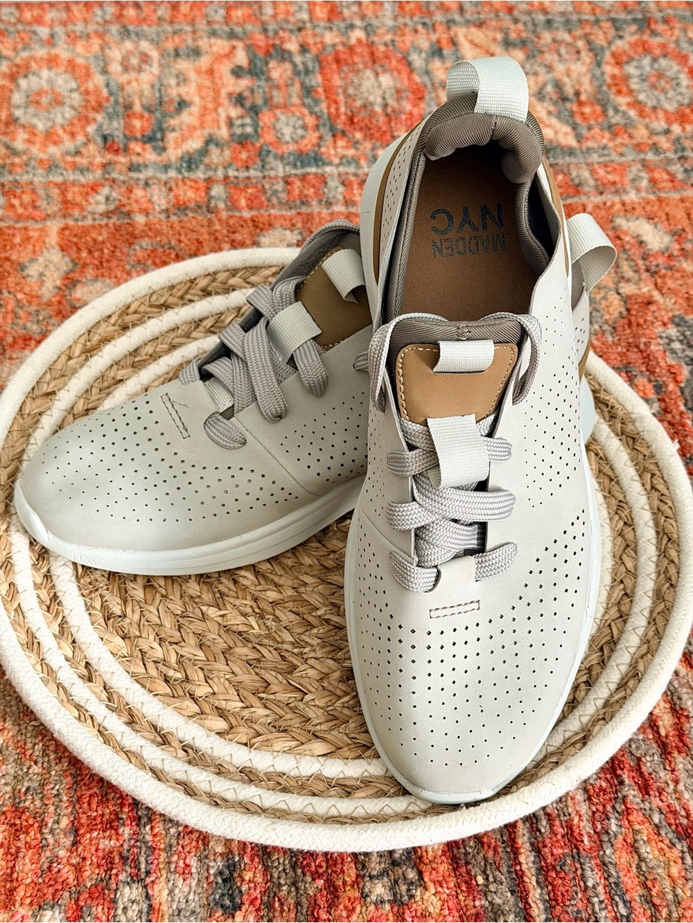 Madden NYC Men’s Perforated Lace-Up Sneakers in Light Gray